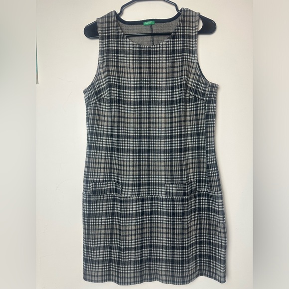 Y2K Preppy Benetton plaid tweed mini dress size Large collegiate private school - Picture 3 of 7